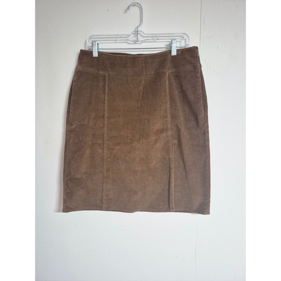 J Jill Brown Corduroy Stretch A Line Skirt Boho Western Women Size 10 Side Zip - Picture 2 of 9